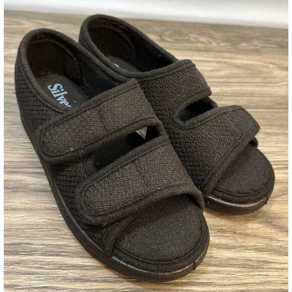 Silverts Women Size 7 Black Easy Adjustable Closure Diabetic Slippers SV15370 - Picture 1 of 9